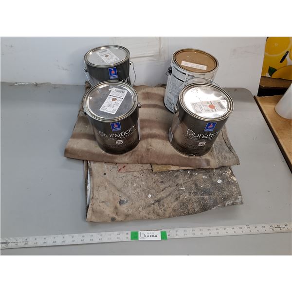 *(4) Cans Of Paint Sherwin Williams, Cloverdale, (3) Canvas Painting Tarps, Cannot Ship