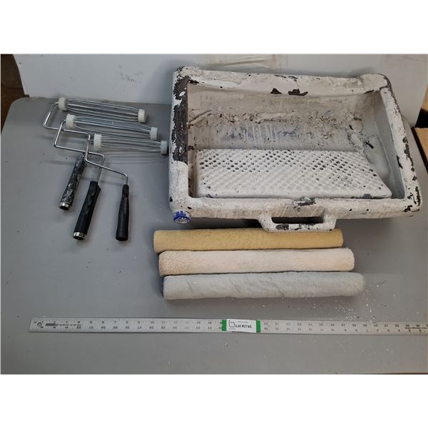(3) Paint Rollers & Brushes 18", Painting Basin