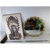Image 1 : Indigenous Wood Art 23.5" x 15.75" & Plastic Wall Mirror 19.5"- Cannot Ship
