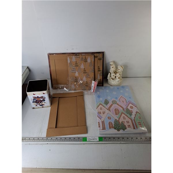 Ceramic Snowmen Figurine 5.5", Christmas Gift Boxes & Tin- No Lid