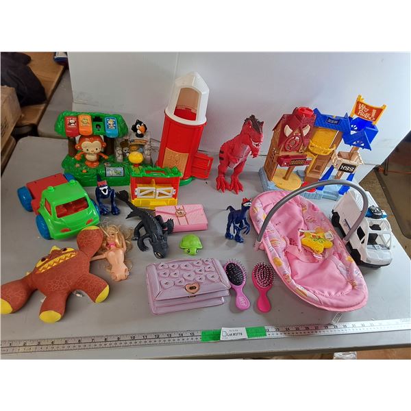 Children's Lot- Dinosaurs, Doll Hair Brushes, Plastic Ambulance, Misc. Cannot Ship