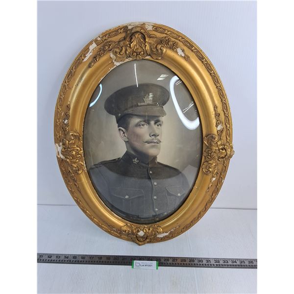 WW1 CEF Soldier Photograph in Ornate Oval Frame & Convex Glass - 25" x 18" - PICK UP