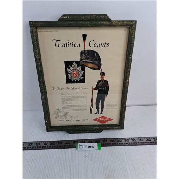 Wood Framed Queen's Own Rifles Ad from 1951 MacLean's Magazine - 11" x 15"