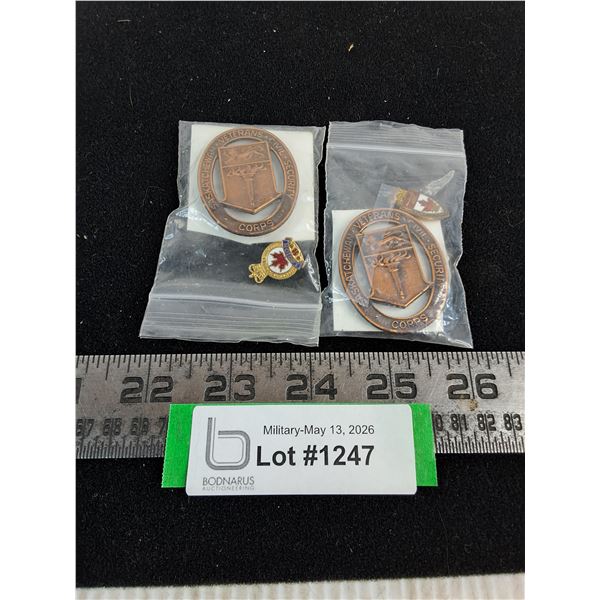 (2) WW2 Saskatchewan Veteran's Civil Security Corp Brass Badges