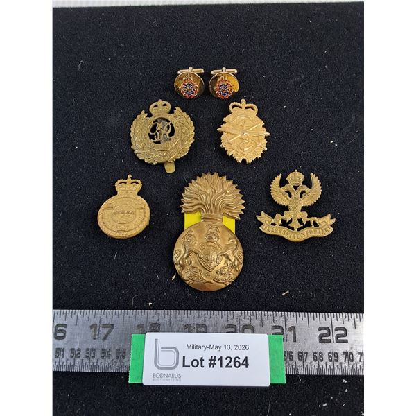 (5) Assorted Cap Badges, Cuff Links