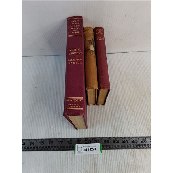 (3) Vintage Canadian Military History Books (WW1 Medical Services, Expeditionary In Flanders)