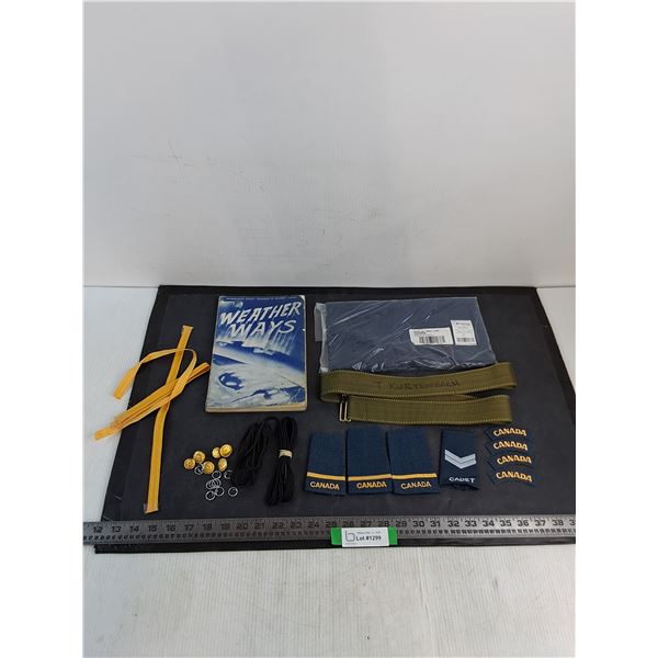 Assorted Canadian Air Force Epaulettes & Uniform Parts, "Weather Ways" Piloting Book, New Scarf