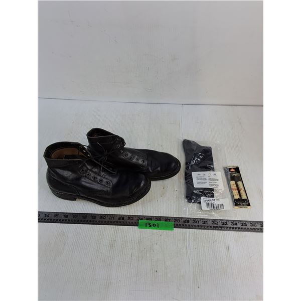 Canadian Military Issued Air Cadet Leather Boots - Approx Size 8, New Black Socks & Shoe Laces
