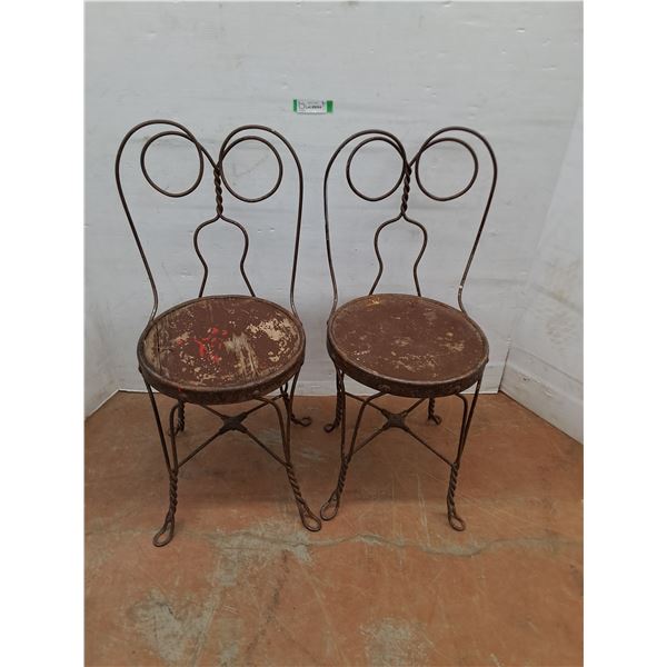 * (2) Vintage Metal Ice Cream Parlor Chairs - 33" High Backs - Cannot Ship