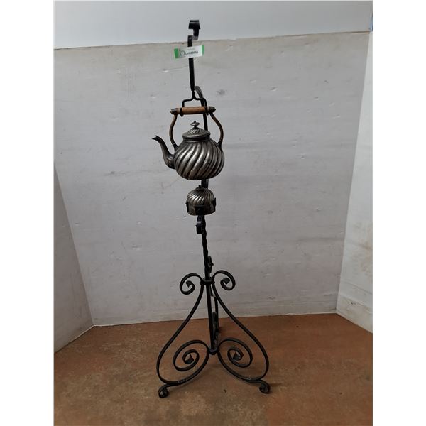 # Vintage Wrought Iron Teapot Stand w/Teapot & Oil Can - 50" High - Cannot Ship