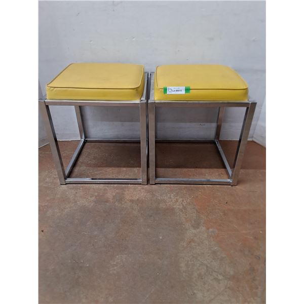 (2) MCM Metal Framed Stools - 16x16x17" Each - Pickup Only