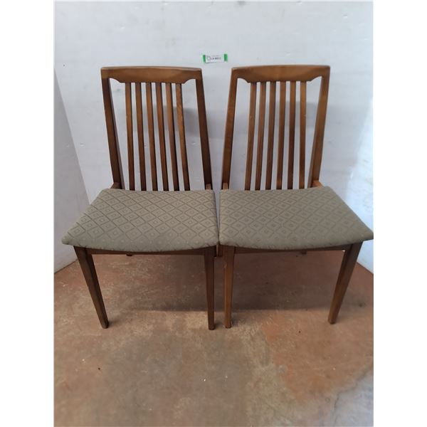 (2) MCM Teak Dining Chairs w/Grey-Brown Fabric - 35" High Back - Cannot Ship
