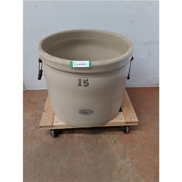* Vintage Medalta #15 Stoneware Crock - 19.5" Diameter x 16.5" High - PU Only, Dolly Not Included