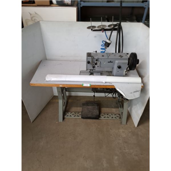 * Adler 250VAC Industrial Sewing Machine (Untested, 40x28x41") w/Partial Roll of Light Grey Cowhide