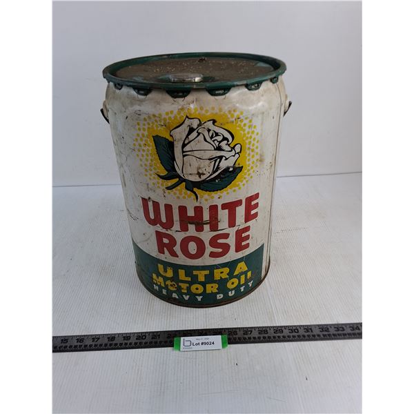 Vintage 5 Gallon "White Rose" HD Motor Oil Pail - Empty - Cannot Ship