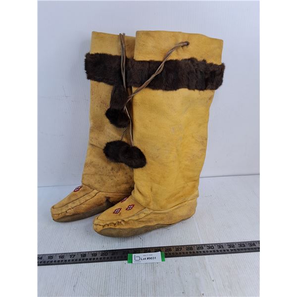 Pair of Animal Skin Mukluks - 10.5" Length - Approx Size Men's 8