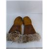 Image 2 : Pair of Indigenous Styled Animal Skin Mittens - Approx Size XL - 20" Length