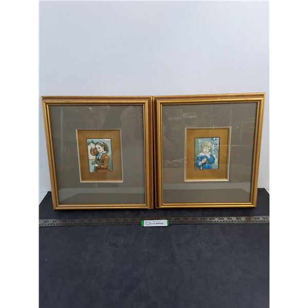 Pair of 12" x 14" Framed Prints of "Vintage Era Boy & Girl"