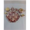 Image 2 : Vintage Royal Winton "Cranberry Rose" 7-Piece Breakfast Tea Set - Teapot is Chipped
