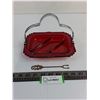 Image 1 : Vintage New Martinsville "Oscar" Pattern Ruby Red Glass Segmented Tray w/Chrome Handle & Pickle Fork
