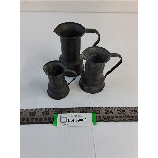 (3) Antique Pewter Measure Cups from France