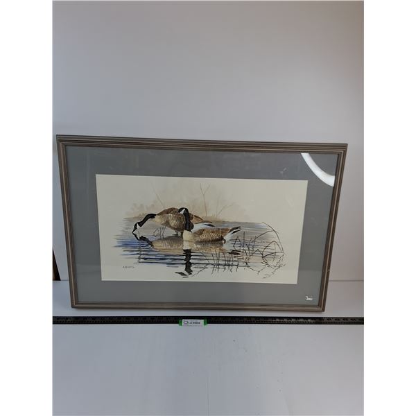# Wood Framed "Canada Geese" Water Color Painting by Dave Hiebert 1987 - 32" x 21" - PU Only