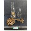 Image 1 : Antique 12" Wall Sconce w/12.5" Oil Lamp (Handle Broke Off) & Extra Chimney - Cannot Ship