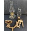 Image 2 : Antique 12" Wall Sconce w/12.5" Oil Lamp (Handle Broke Off) & Extra Chimney - Cannot Ship