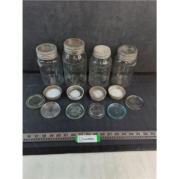 (4) Vintage Glass Canning Jars w/Extra Lids - Cannot Ship