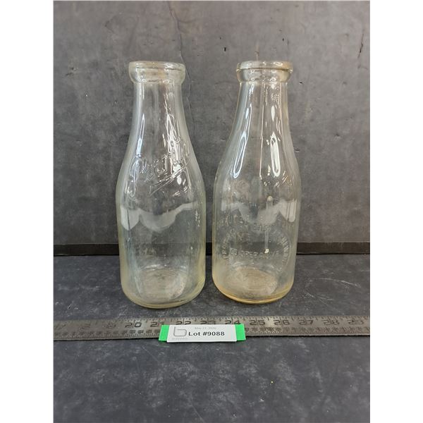 (2) Vintage Glass Milk Bottles - Pickup Preferred