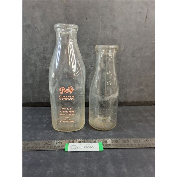 (2) Vintage Glass Milk Bottles - Pickup Preferred