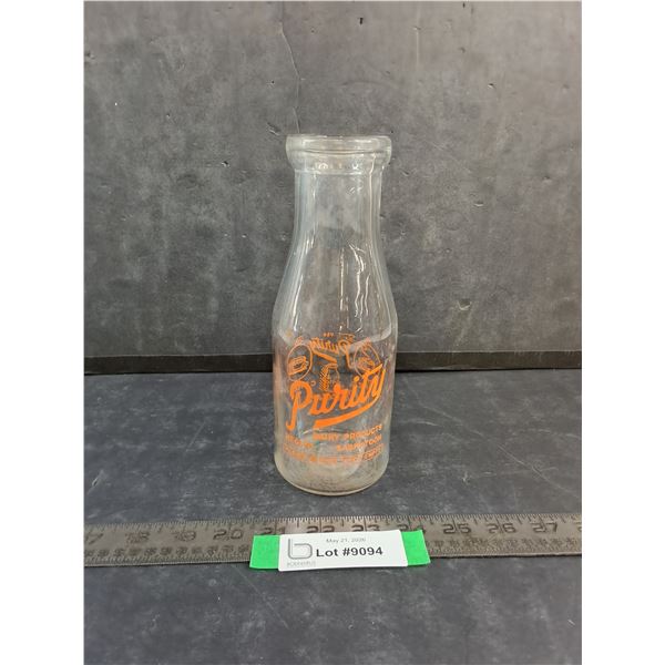 Vintage Saskatchewan "Purity" Glass Milk Bottle