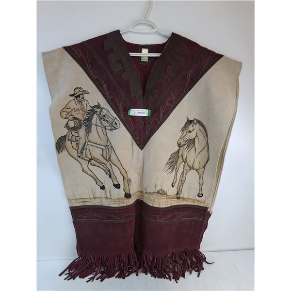 * Mejia Western Themed Animal Skin Poncho from Mexico - Approx Size Men's L/XL