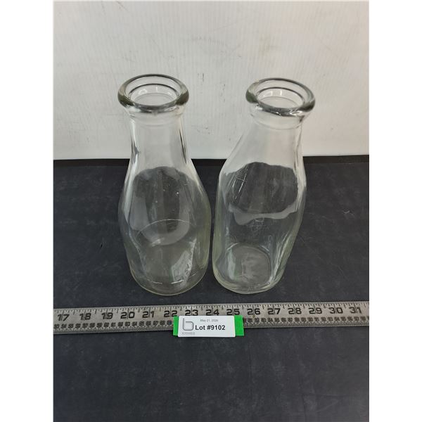 (2) Vintage Glass Milk Bottles