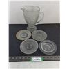 Image 1 : Jeanette 'Iris & Herringbone' Depression Glass Pitcher & 'Saguenay' Dominion Glass Plates & Bowl