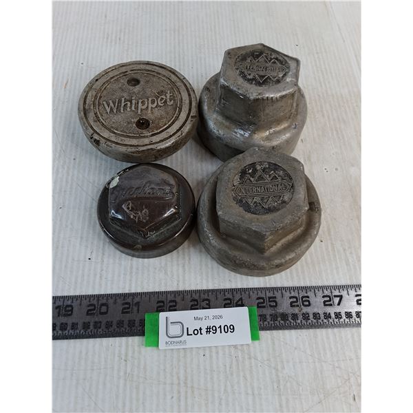 (4) Vintage Grease Hubcaps (Overland, Whippet, International)