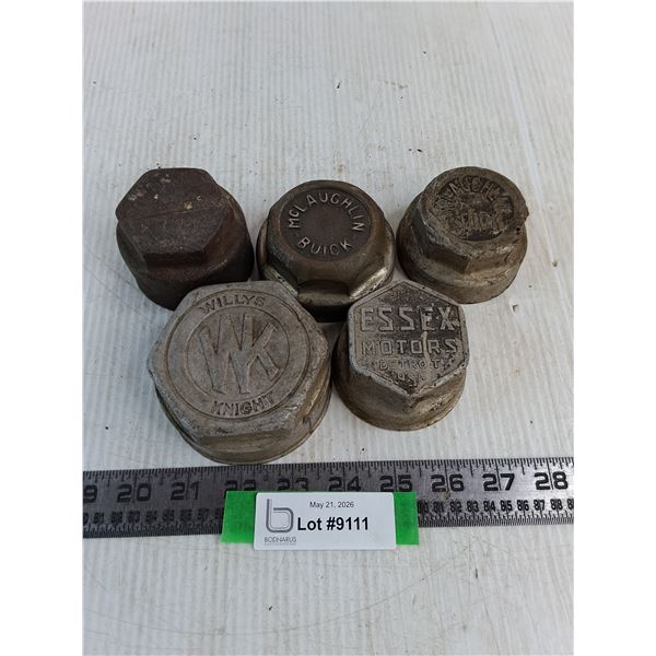 (5) Vintage Grease Hubcaps (Buick, Studebaker, Willy's Essex)