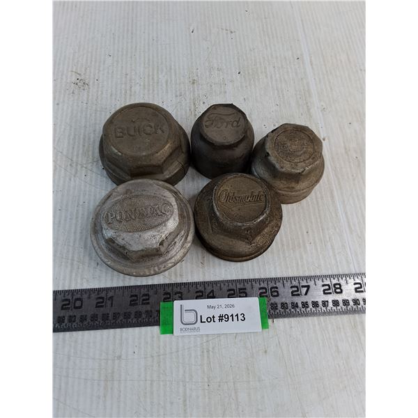 (5) Vintage Grease Hubcaps (Buick, Ford, Pontiac, Oldsmobile, Chev)