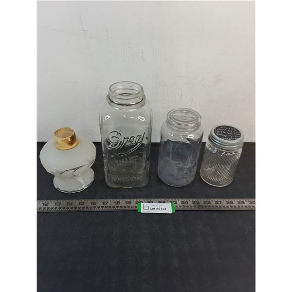 Assorted Vintage Glass Containers & Light Fixture Glass