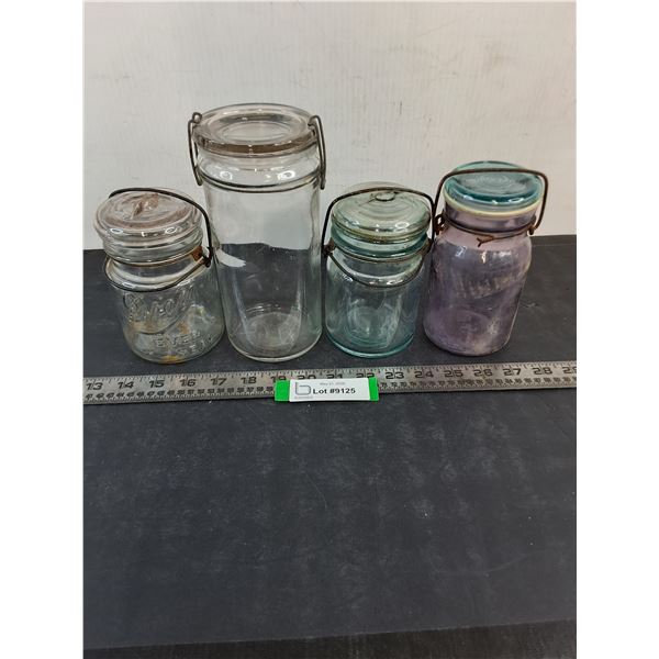 (4) Vintage Glass Sealer Containers (1 Possibly Cracked on Bottom)