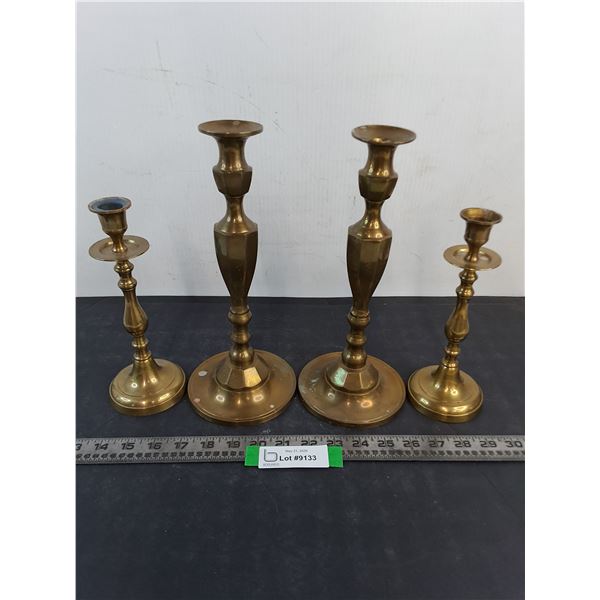 (4) Brass Candle Holders - Tallest 11.5" High