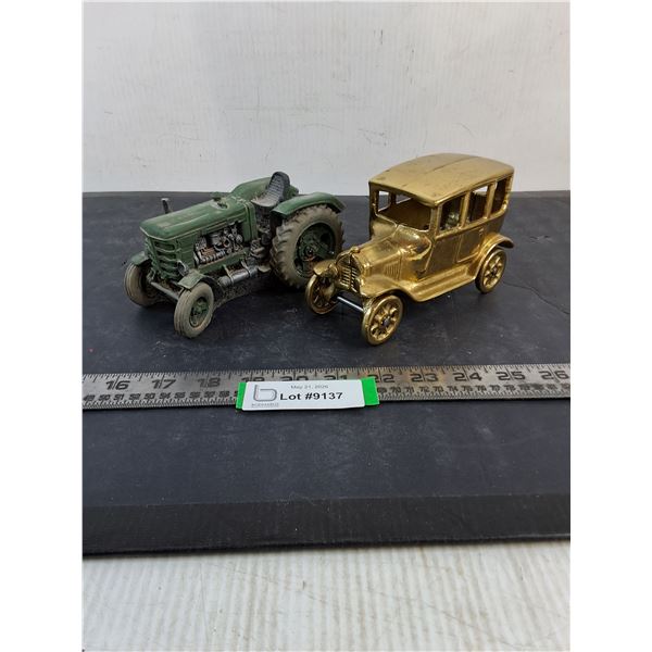 (2) Vehicle Ornaments (Brass Model 'T' & Resin Tractor)