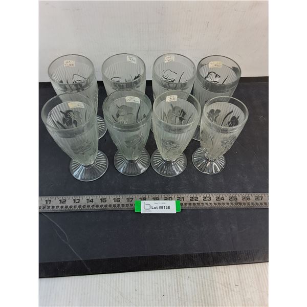 (8) Jeanette "Iris & Herringbone" Footed Tumblers