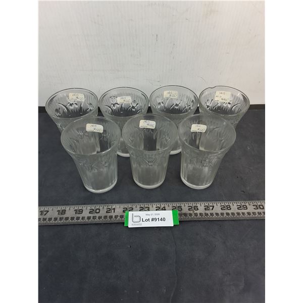 Set of 7 Vintage Jeanette "Iris & Herringbone" Tumblers