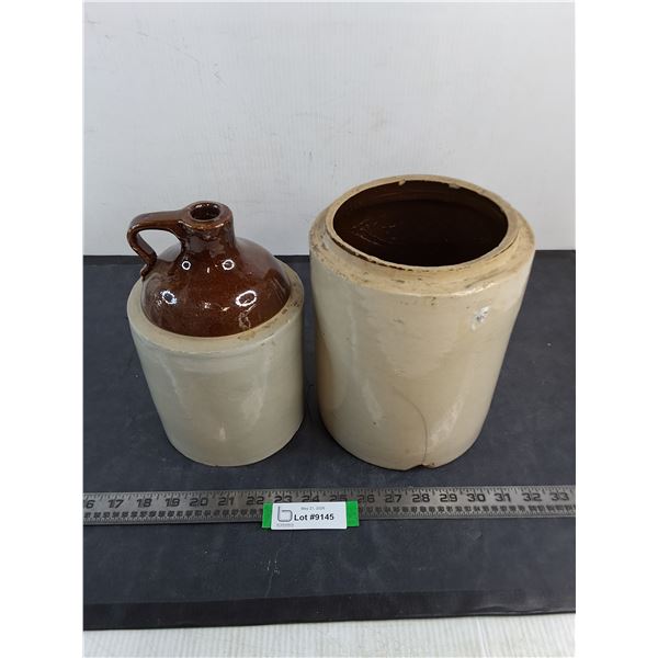 (2) Vintage Stoneware Crocks (Larger is Cracked)-Pickup Preferred
