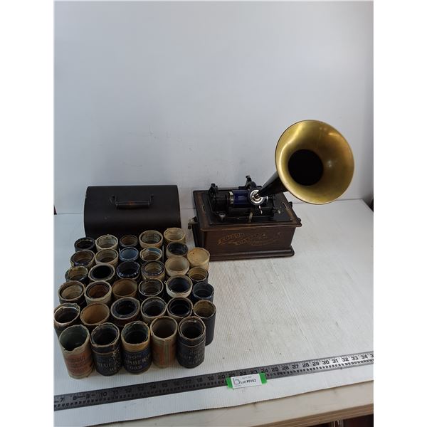 Antique Edison Cylinder Phonograph w/Records - Phonograph Works Just Missing Needle - Cannot Ship