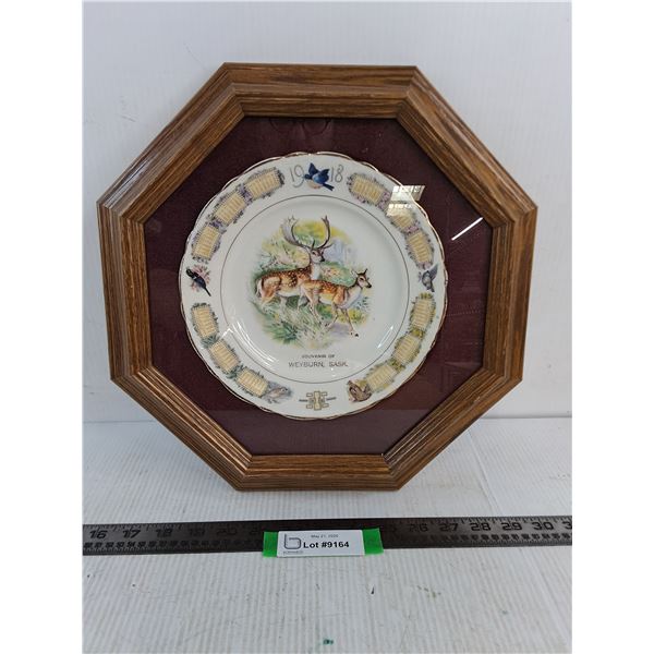 Wood Framed Souvenier  Plate of Weyburn, Sask. - 13" x 13"