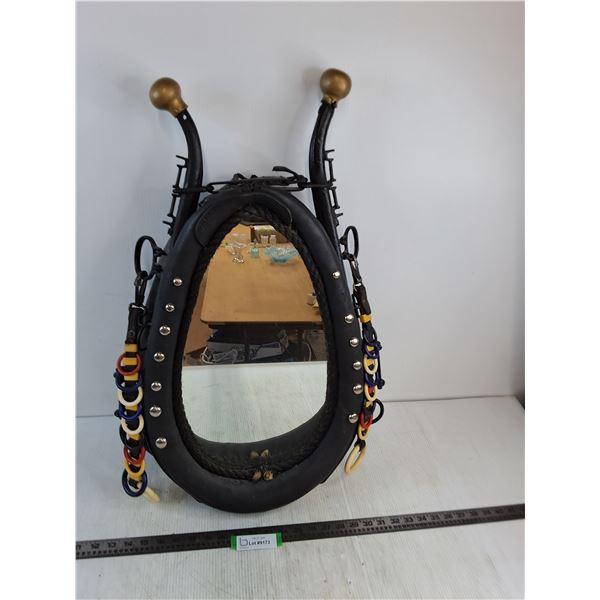 # Vintage Horse-Collar Mirror w/Horse Decor - 27" x 17" - Pickup Only