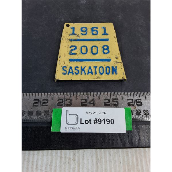 Saskatoon Bicycle License Plate from 1961