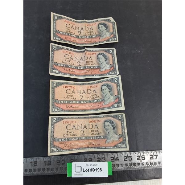 (4) Canadian $2 Bills from 1954